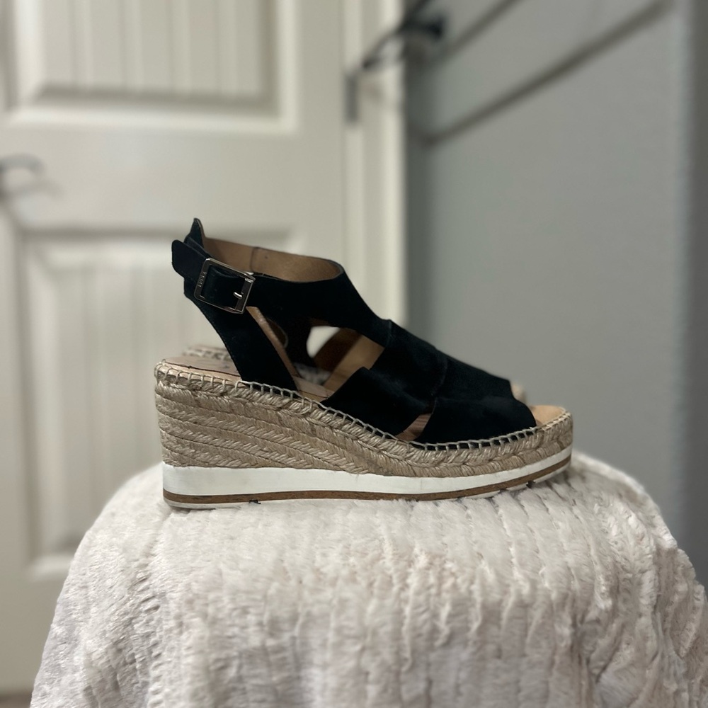 NWOT’s Kanna Black Suede Espadrille Wedge Sandals- Size 39, Size 9